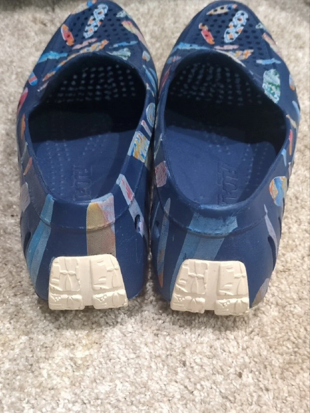 Men's Floafers: Navy Blue with Multicolor Surf Print